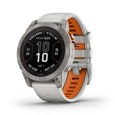 Hodinky Garmin fenix 7 Pro – Sapphire Solar Edition Titanium s řemínkem Fog Gray / Ember Orange